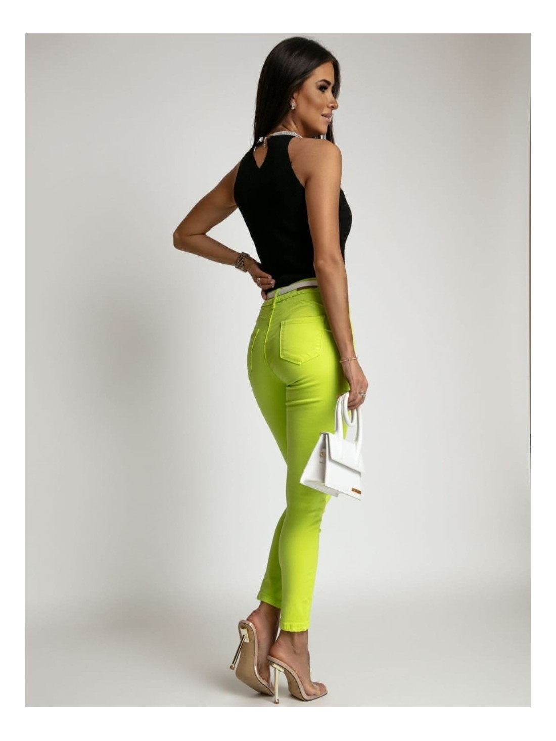 Pantaloni push up din denim verde neon 46669